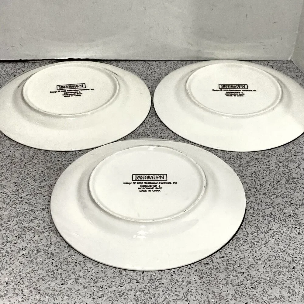 Restoration Hardware Canape Cheese Dessert Plates Variety Set of 3 Porcelain